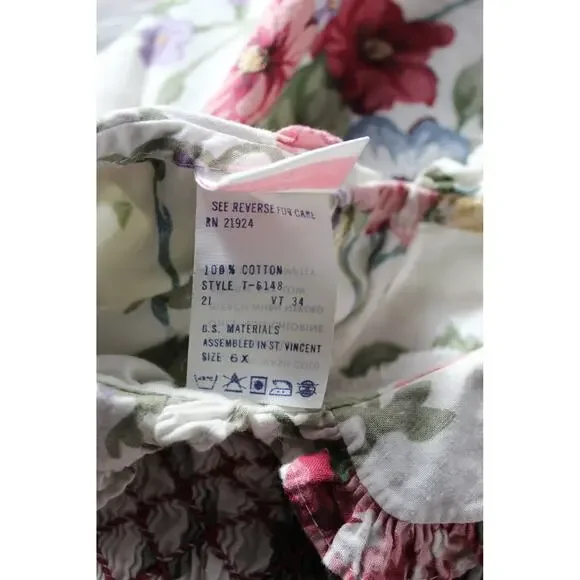 Vintage Polly Flinders 6X Girls Floral Dress Peter Pan Collar Smocked - Picture 5 of 9